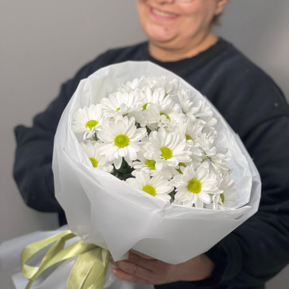 Букет «Ромашковый» – нежные белые хризантемы в деревенском стиле Пущино Московская область